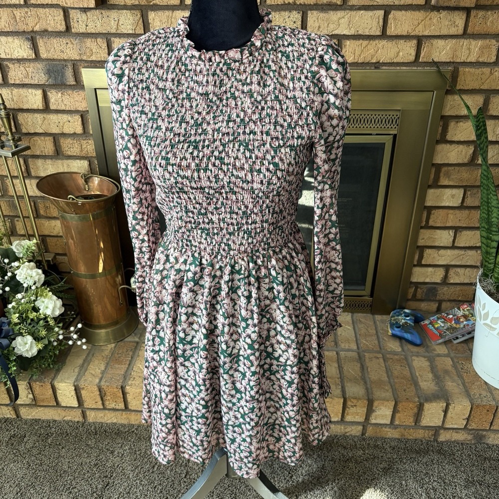 Lulus Floral Forever Green And Pink Floral Print Skater Dress Women's Small